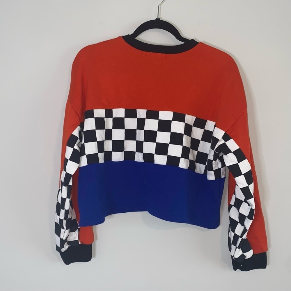 Forever 21 Checker Color Block Crop Sweatshirt - image 5